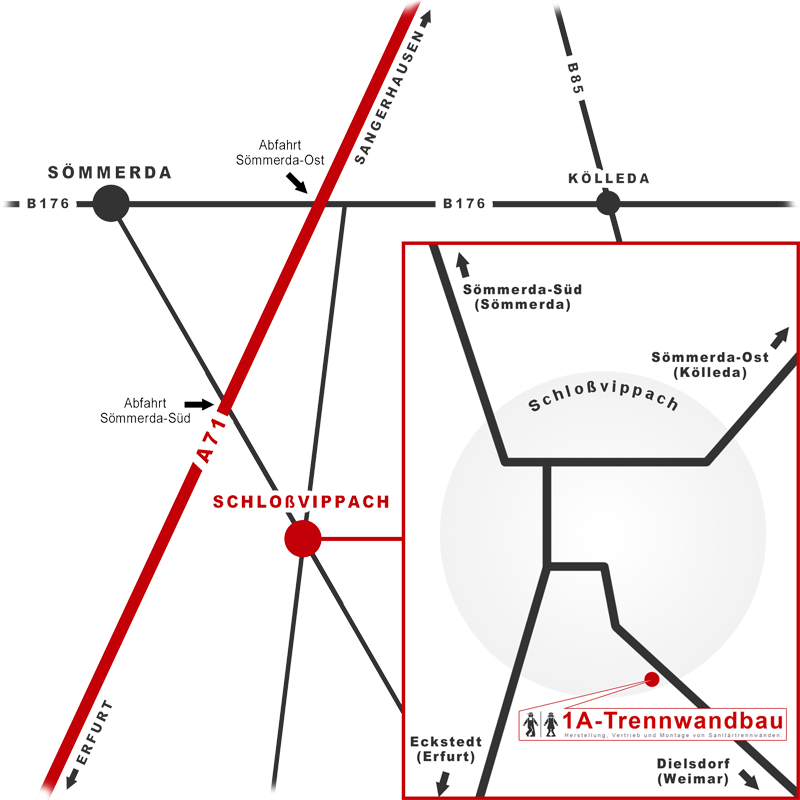 Anfahrt: 1a Trennwandbau - Frank Börner - Weimarische Straße 8 - 99195 Schloßvippach